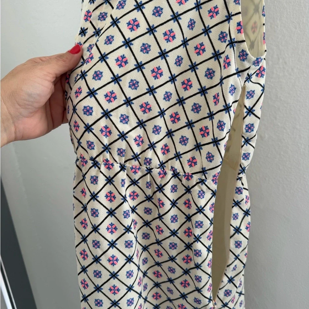 Tulle Geometric Floral V-Neck Empire Waist Dress Size M